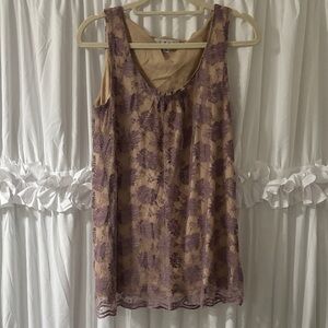 Bella Canvas Tan Slip with Mauve purple Floral Lace Overlay